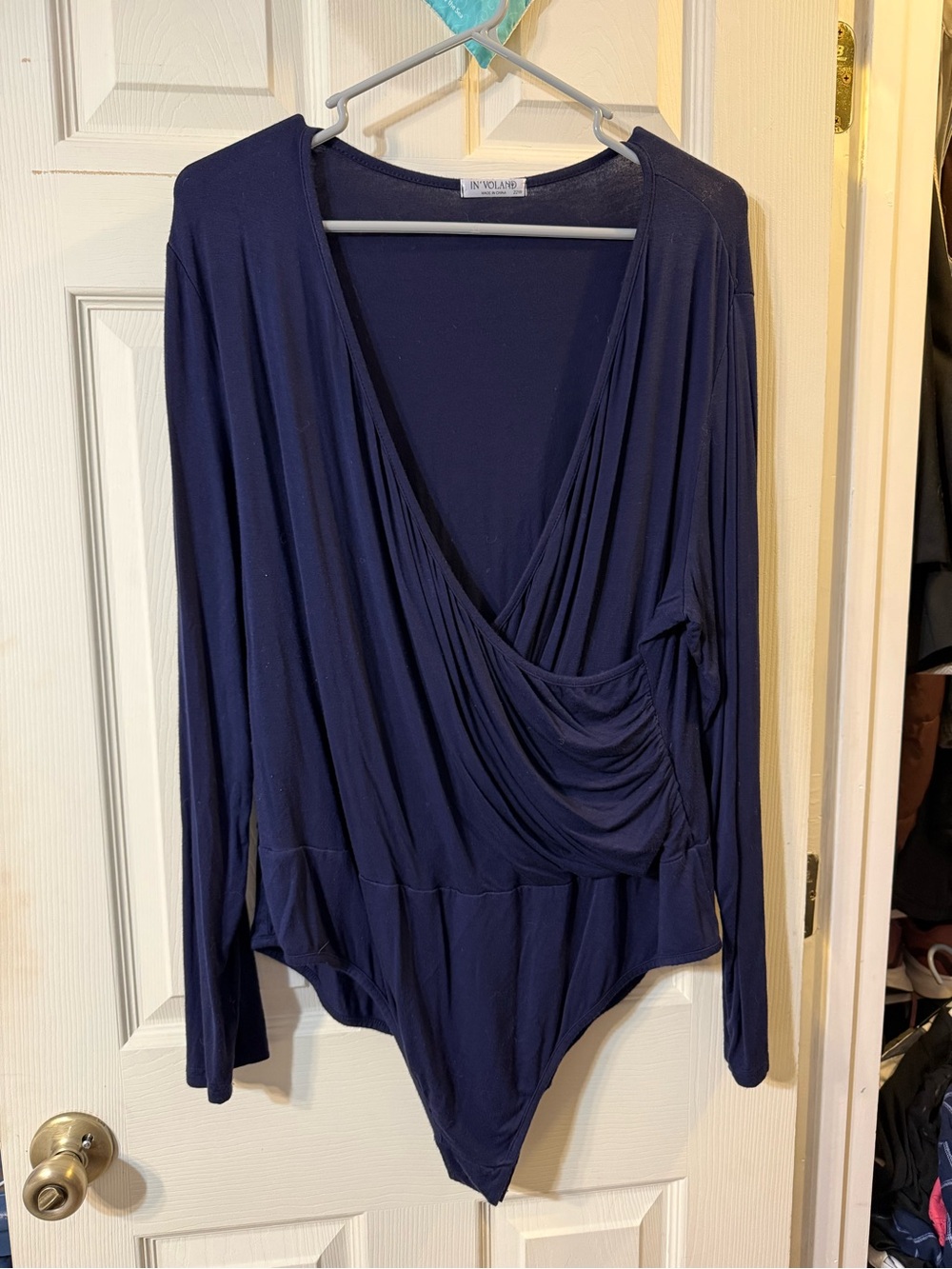 Women’s Plus 22W In Voland Navy Draped Long Sleeve Bodysuit